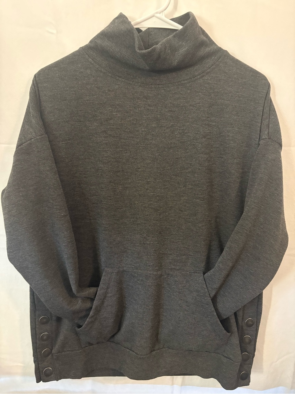 Women's Dark Gray Cowl neck Pullover Hoodie with Side Snap Detail